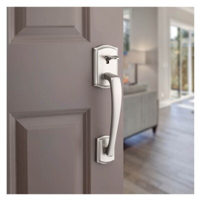 Kwikset Prescott Handle with Tustin Lever, Satin Nickel